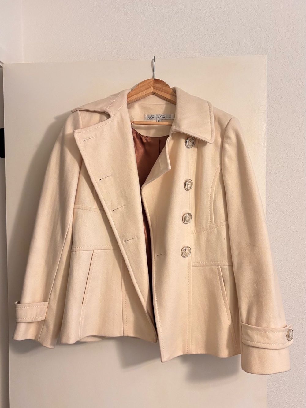 Kenneth Cole New York Cream Double-Breasted Wool Jacket